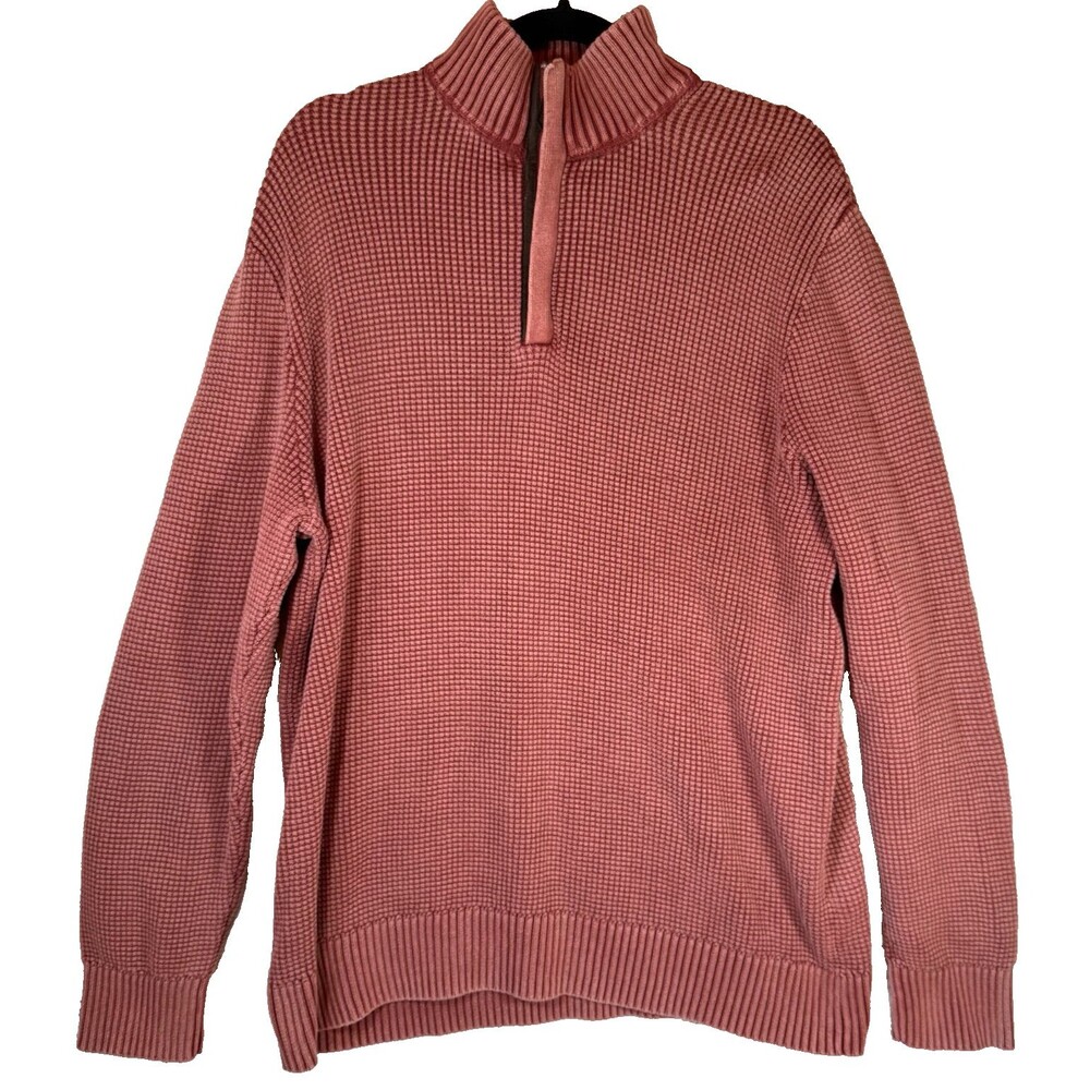 Lucky Brand Sweater Mens XXL‎ Light Red Washed Worn Waffle Knit 1/4 Zip Cotton